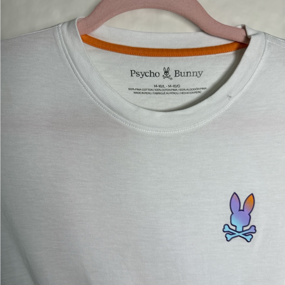 Psycho Bunny White Tee with Multicolor Logo